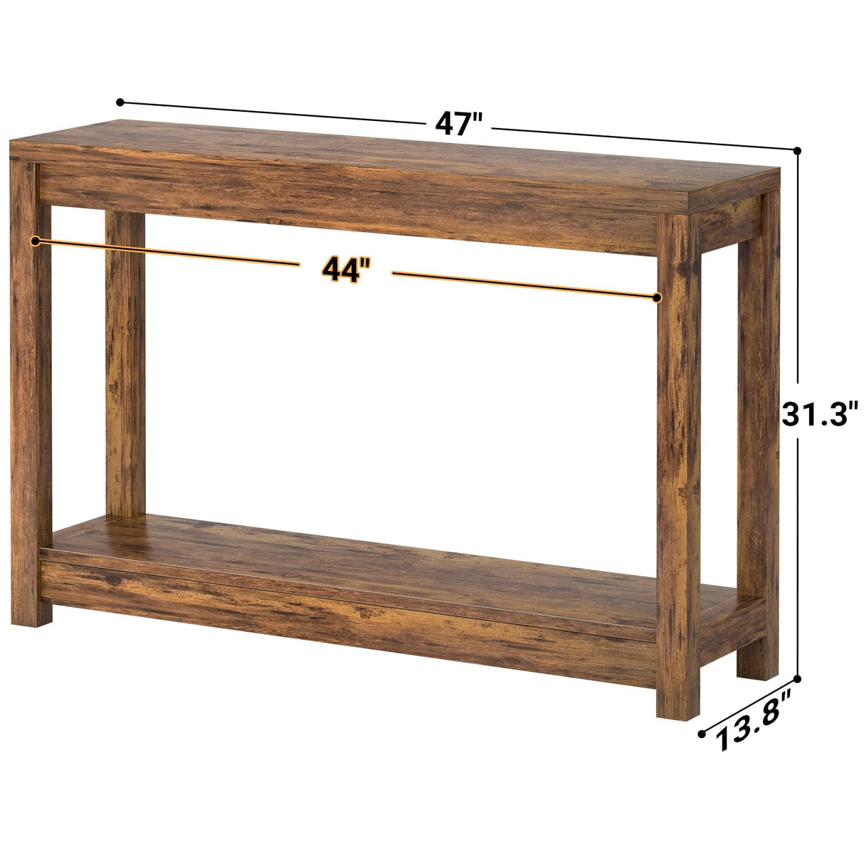 Besiost 47" Farmhouse Wood Entryway Table Narrow Console Table with Storage Behind Couch Sofa Table with Shelves Entry Way Table with Open Storage, Easy Assembly, Rustic Brown Besiost