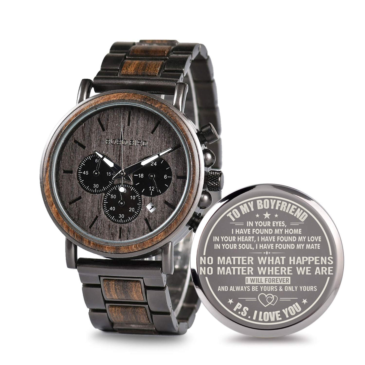 2win Engraved Personalized Wooden Watch for Boyfriend Customized Wooden Watches for Men Birthday Personalized Watch (A-for-Boyfriend) 2win