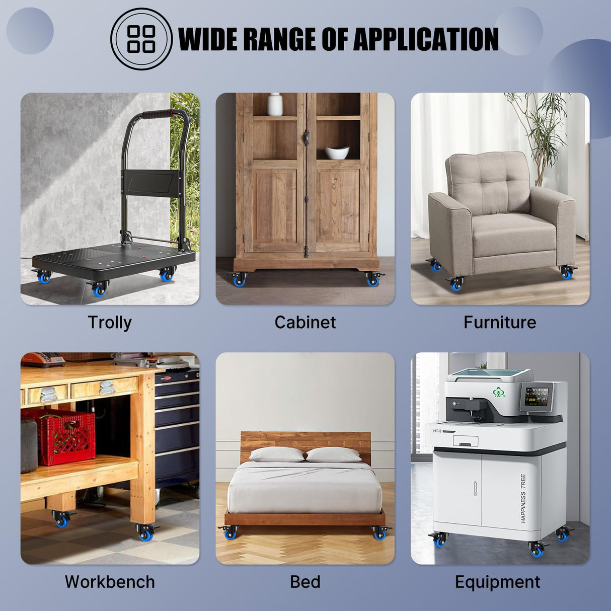 Humagineer 2 Inch Casters Wheel Set of 8, 1200 Lbs Heavy Duty Casters, Safety Swivel Casters with Brake, No Noise Top Plate Wheels for Furniture, Carts (Free Screws and 1 Screwdriver) Humagineer