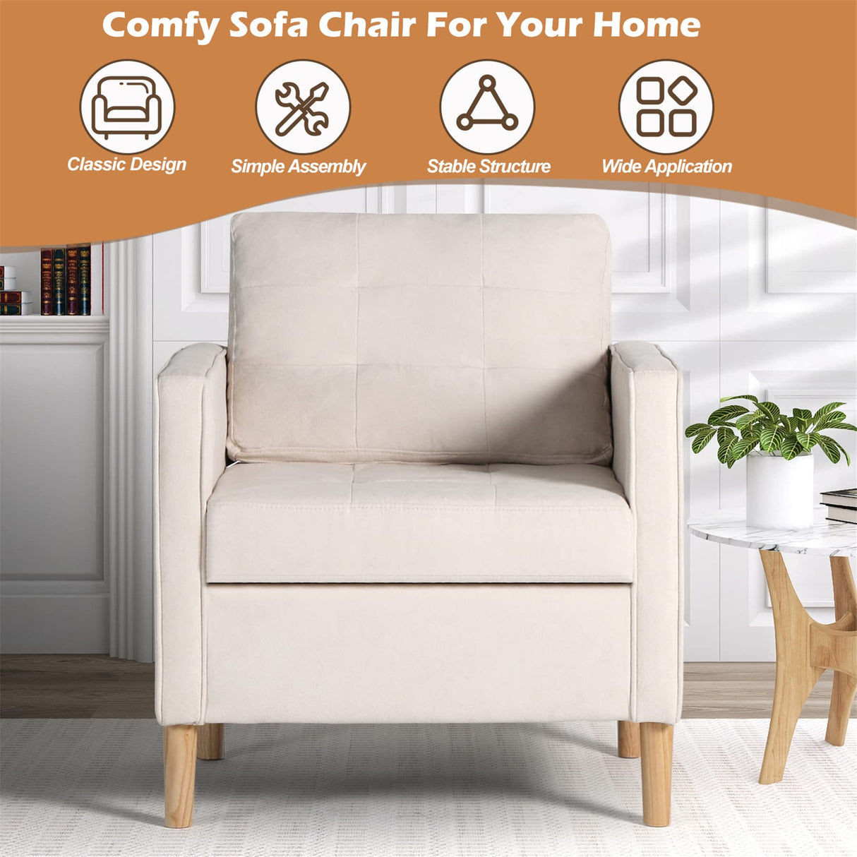 STHOUYN Mid Century Modern Home Office Upholstered Fabric Accent Chairs Set of 2 with Arms Reading Chair Club Chair, Living Room Bedroom Office, White (2, White) STHOUYN