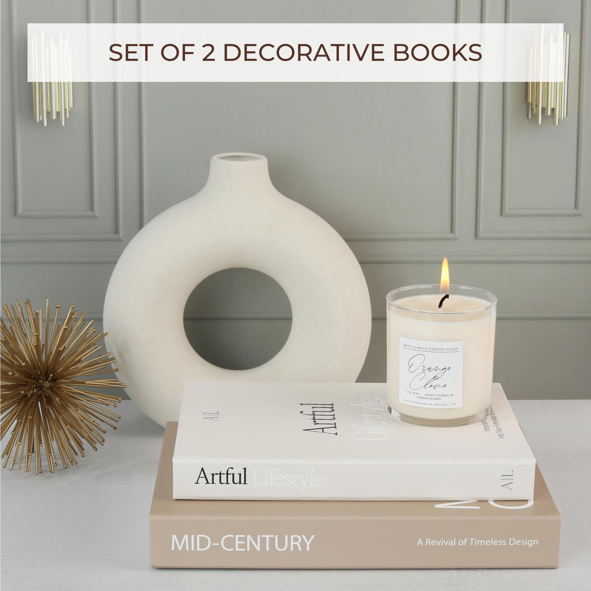 Aesthetic Decorative Books - Set of 2 Stylish Boxes Enhance Your Coffee Table, Bookshelf or Mantel Decor - Beautiful Fake/Faux Books for Modern Home Decoration, Photo Storage and as a Keepsake Box ZICOTO