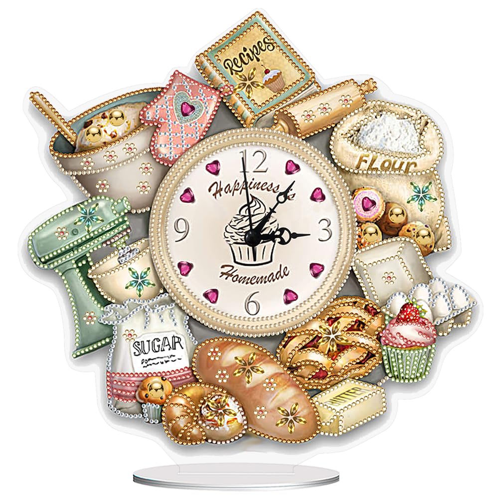 5D Diamond Drill Art DIY Acrylic Special Shaped Bread Food 5D Diamond Art Clock Art Craft for Home Decoration,Creative Gift WoodArtSupply