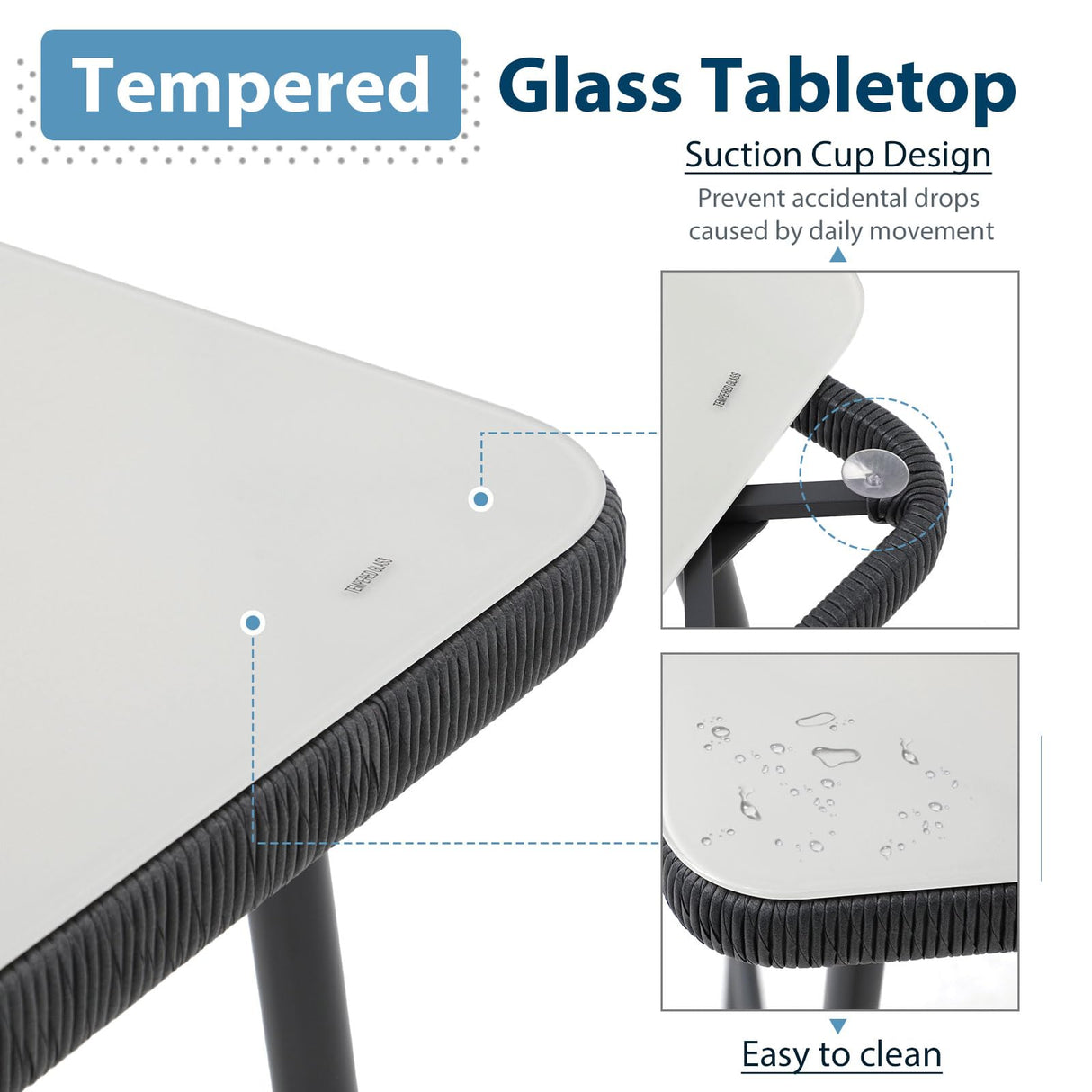 JOIVI 5-Piece Patio Bar Dining Set, Bar Height Outdoor Table and Chairs Set with 4 Bar Stools, Cushions & 41" Table for Patio, Poolside, Backyard, Bar Table Set, Tempered Glass Tabletop, Blue JOIVI