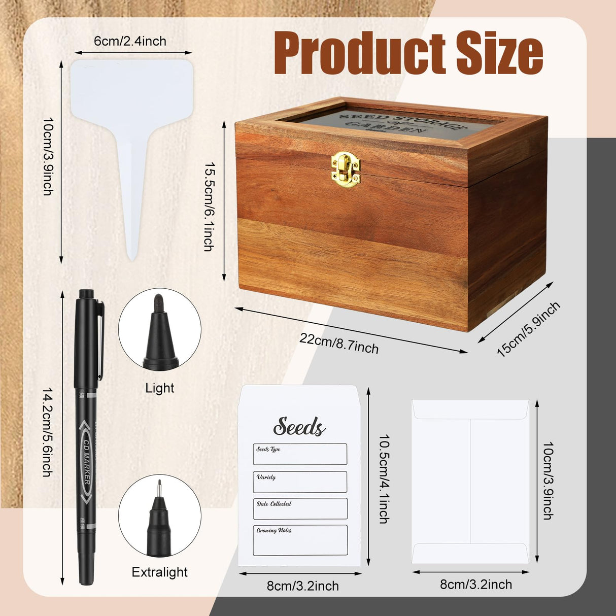 Skybooly Seed Storage Box with 3 Dividers Seed Organizer Box Seed Container with Clear Window Sturdy Garden Seed Packet Container with 100 Plant Labels 50 Seed Envelopes 2 Marker Pens for Seed Saver Skybooly