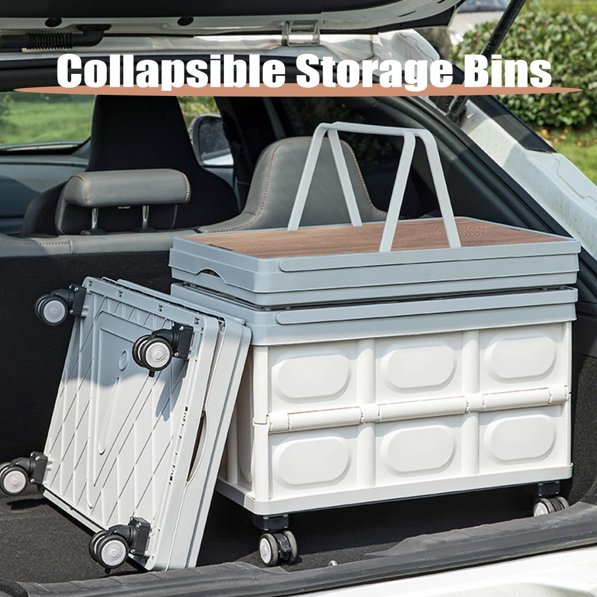 Foldable Utility Cart with Wooden Cover,Folding Portable Rolling Crate with 360° Swivel Wheels,Foldable Camping Basket Supplies,Portable Storage Crate Containers for Camping,Shopping,Office Fanboxk