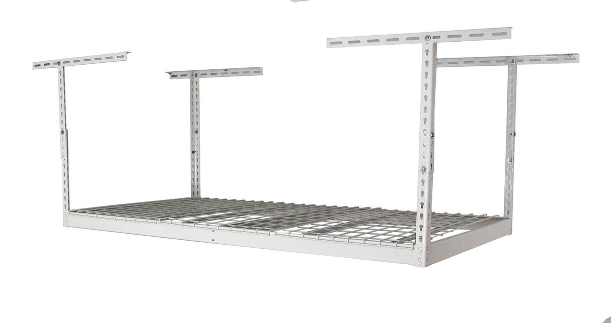 SafeRacks Overhead Garage Storage Rack - Heavy Duty Racks for Garage with 400 lb Capacity, Easy Garage Shelving, Adjustable Storage Rack, Ceiling Mount Storage Shelves 3x6 White (12"-21") SafeRacks
