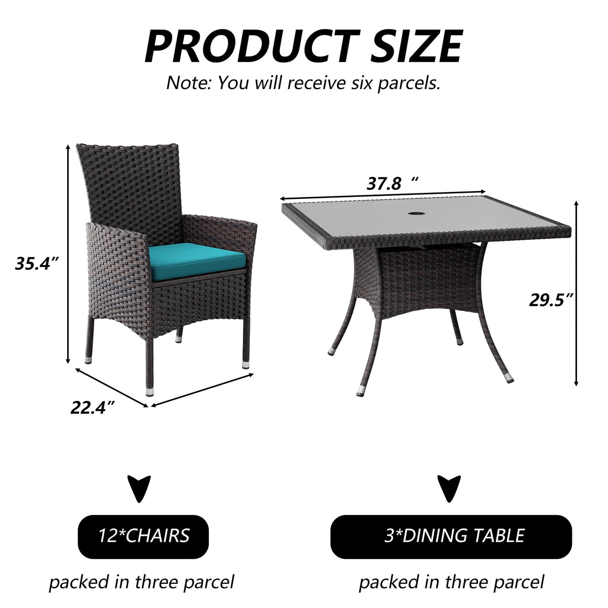 Kullavik 15-Piece Outdoor Dining Set Patio Rattan Furniture Set,Patio Dining Table and Chairs Set with 12 Chairs and Cushions,Square Glass Tabletop with Umbrella Hole for Patio,Backyard,Garden,Blue Kullavik