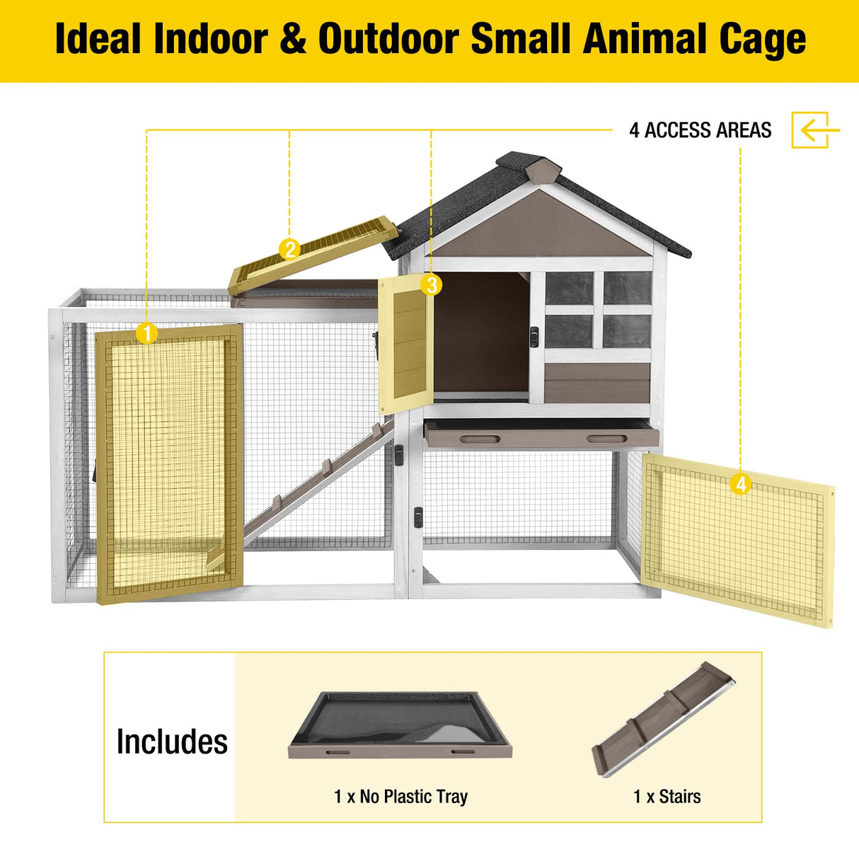 Aivituvin 51.6''L Rabbit Hutch Outdoor Chicken Coop Indoor Bunny Cage with Run,Guinea Pig House Pull Out Upper Tray (51.6" L x 25.2" W x 36.2" H, Brown-1 Set) Aivituvin
