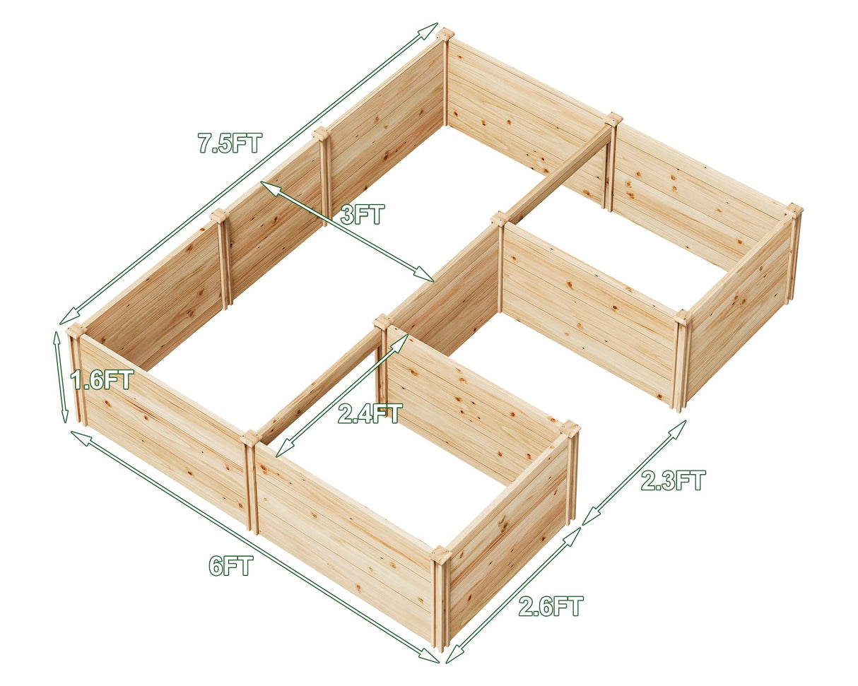 AMERLIFE U-Shaped Raised Garden Bed, 7.5Wx6Dx1.6H Free Combination Outdoor Wooden Raised Garden Bed Planter with 19.6" Depth Planter Box AMERLIFE