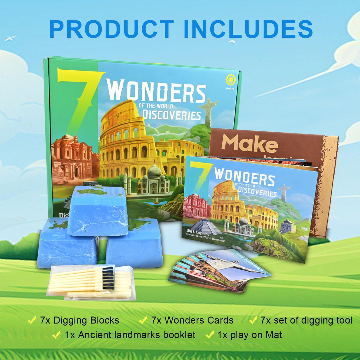 WhiriWhiri 7 New Wonders of The World Excavation Dig Kit, Dig up 7 Ancient Earth’s Landmarks Discover, Architecture Collection STEM Science Educational Toys Kids Gift Birthday Party Present Age 6-12 whiriwhiri