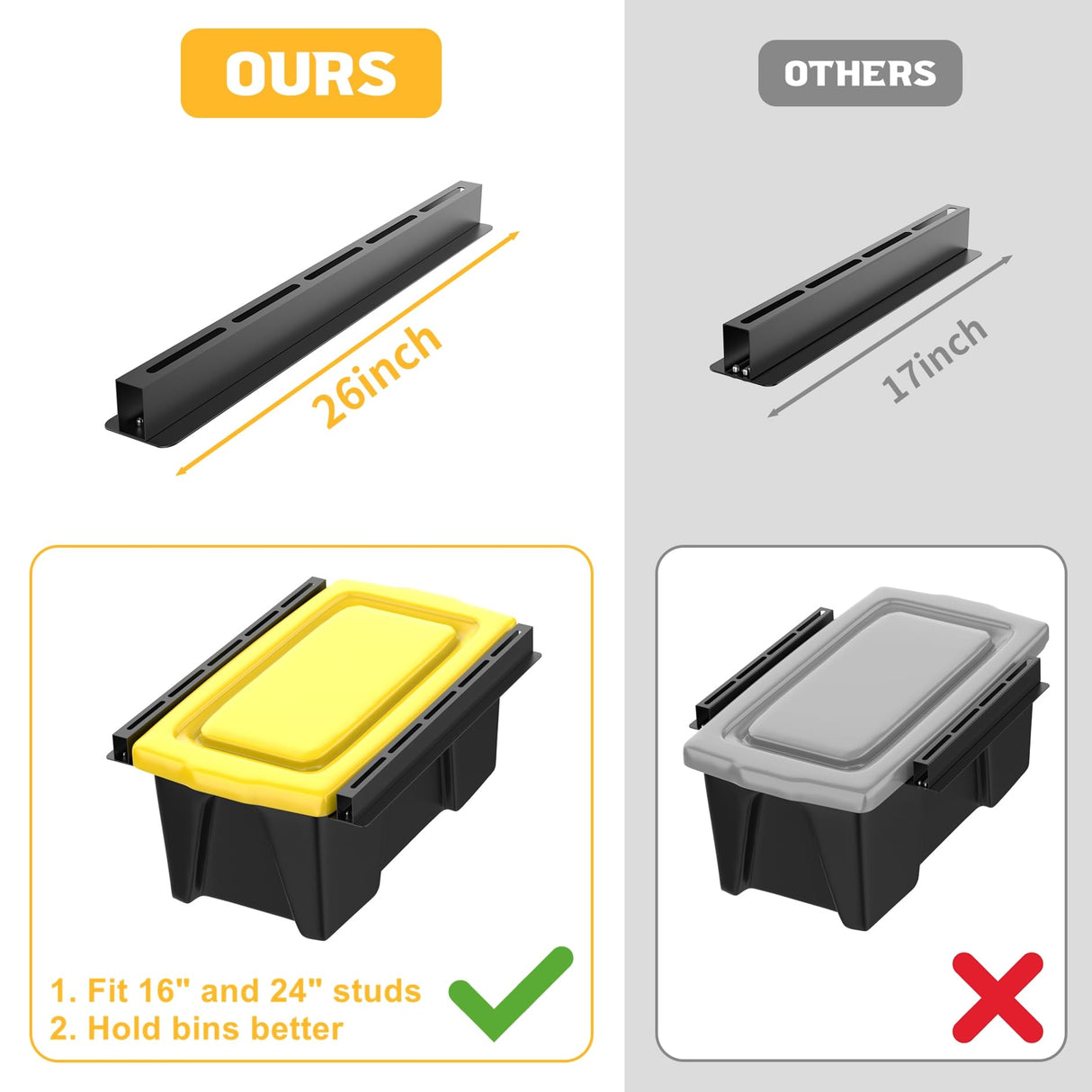 WALMANN Ceiling Tote Storage Rails, Heavy Duty Garage Ceiling Bin Storage Rack Adjustable Overhead Tote Slide Rail(4 Pack for 3 Bins, Bins Are Not Included) WALMANN