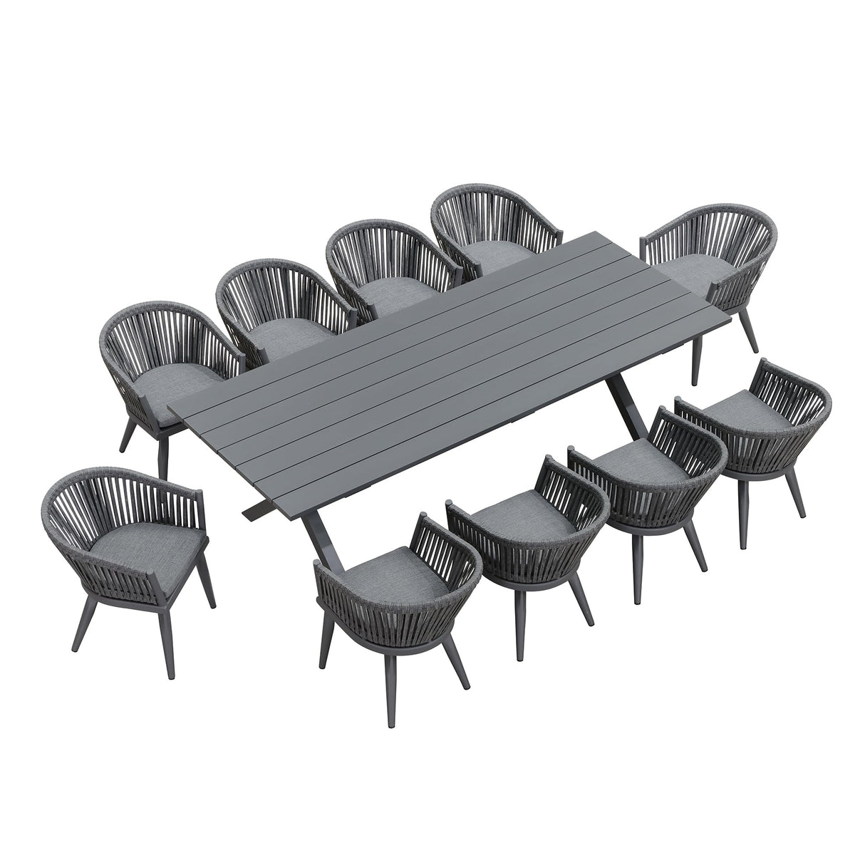 PURPLE LEAF 11 Pieces Outdoor Dining Set with Patio Aluminium Dining Table and Wicker Rattan Chairs Modern Furniture Cushions Sets for Backyard Indoor Decor Kitchen Grey PURPLE LEAF