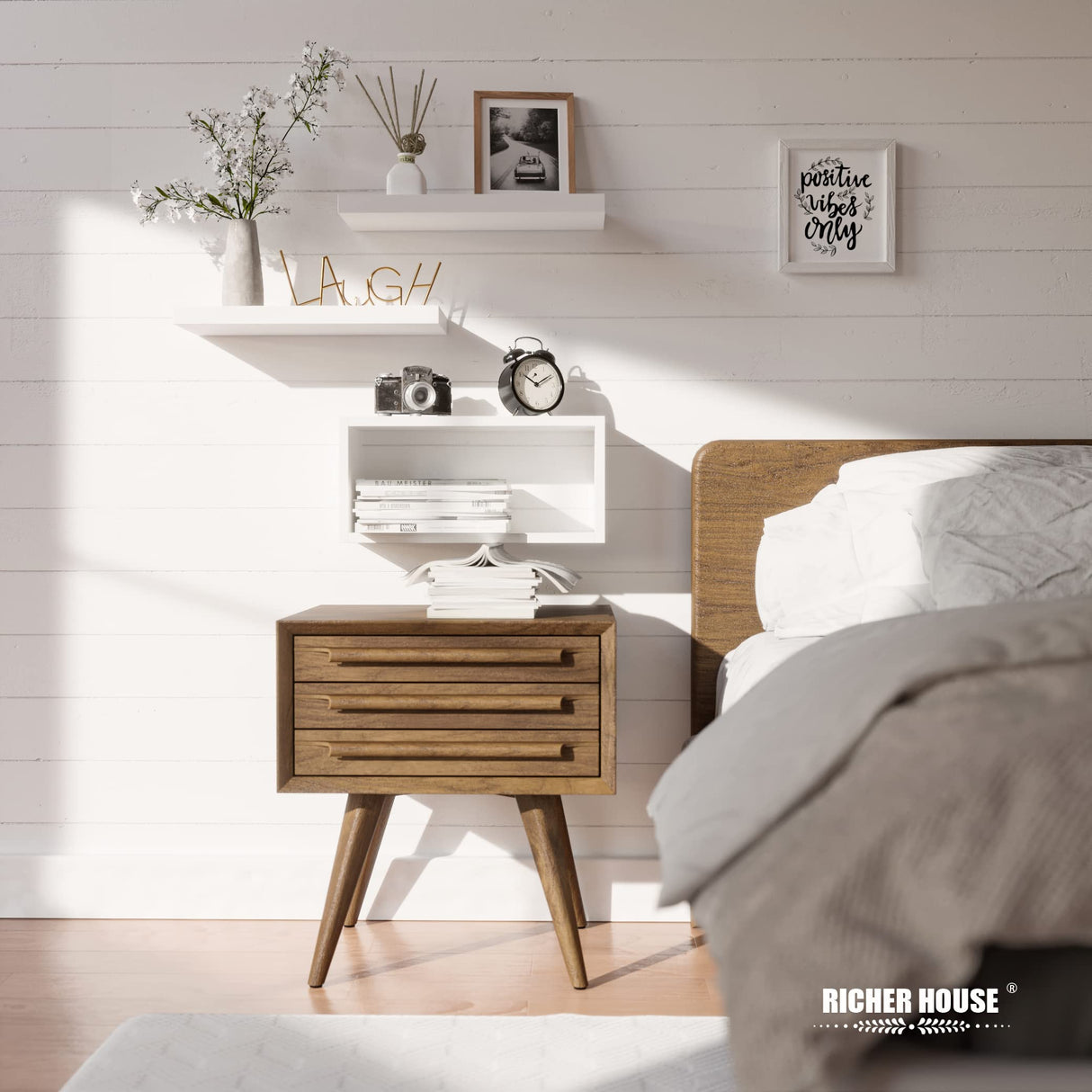 RICHER HOUSE White Floating Shelves Set of 3, Modern Bathroom Shelves Wall Mounted Shelves for Wall Decor, Over Toilet White Wall Shelves for Bathroom Bedroom, Living Room, Kitchen RICHER HOUSE