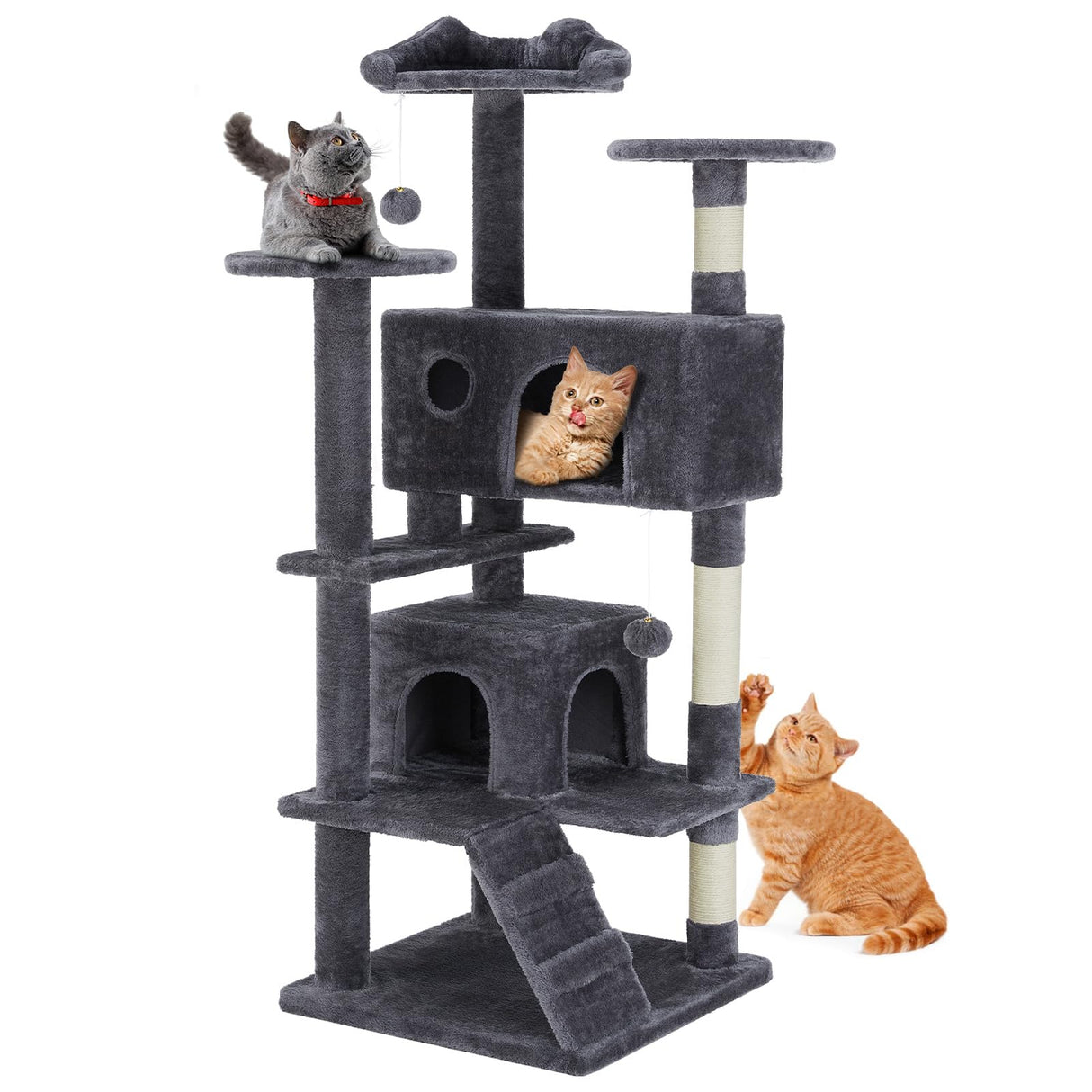 Cat Tree, 54-Inch Cat Tower for Indoor Cats with Sisal Scratching Post, Cat Play House, Large Kitty Condo, Plush Multi-Level with Climbing Ladder Aidoly