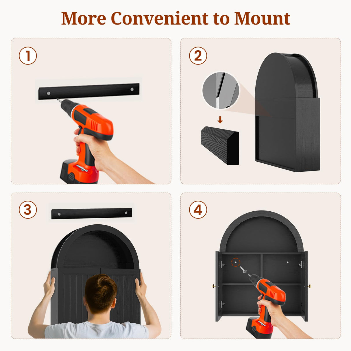 UPOSOJA Arched Bathroom Wall Cabinet, 20.3 x 30.5'' Over The Toilet Cabinet with Grille Door, Adjustable Shelf, Wall Mounted Cabinets for Bathroom Laundry Room Kitchen (Grille Door, 30IN) UPOSOJA