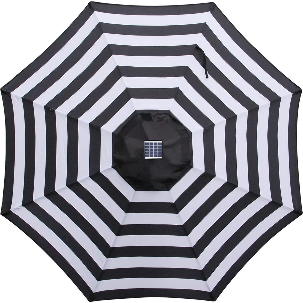 Blissun 9 ft Solar Umbrella 32 LED Lighted Patio Umbrella Table Market Umbrella with Tilt and Crank Outdoor Umbrella for Garden, Deck, Backyard, Pool and Beach (Black and White) Blissun