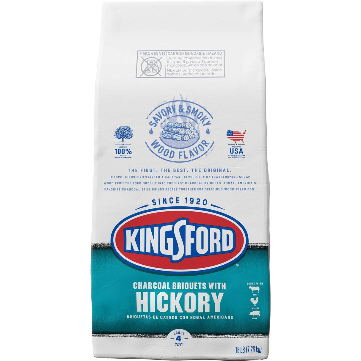 Kingsford Original Charcoal Briquettes with Hickory, BBQ Charcoal for Grilling - 16 Pounds CLOROX