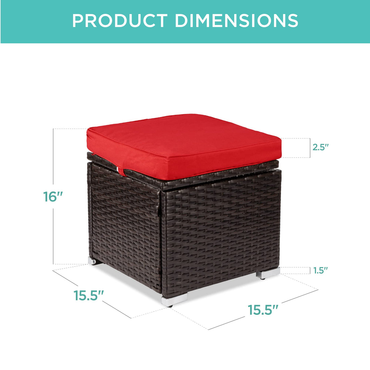 Best Choice Products Set of 2 Wicker Ottomans, Multipurpose Outdoor Furniture for Patio, Backyard, Additional Seating, Footrest, Side Table w/Storage, Removable Cushions - Red/Brown Best Choice Products