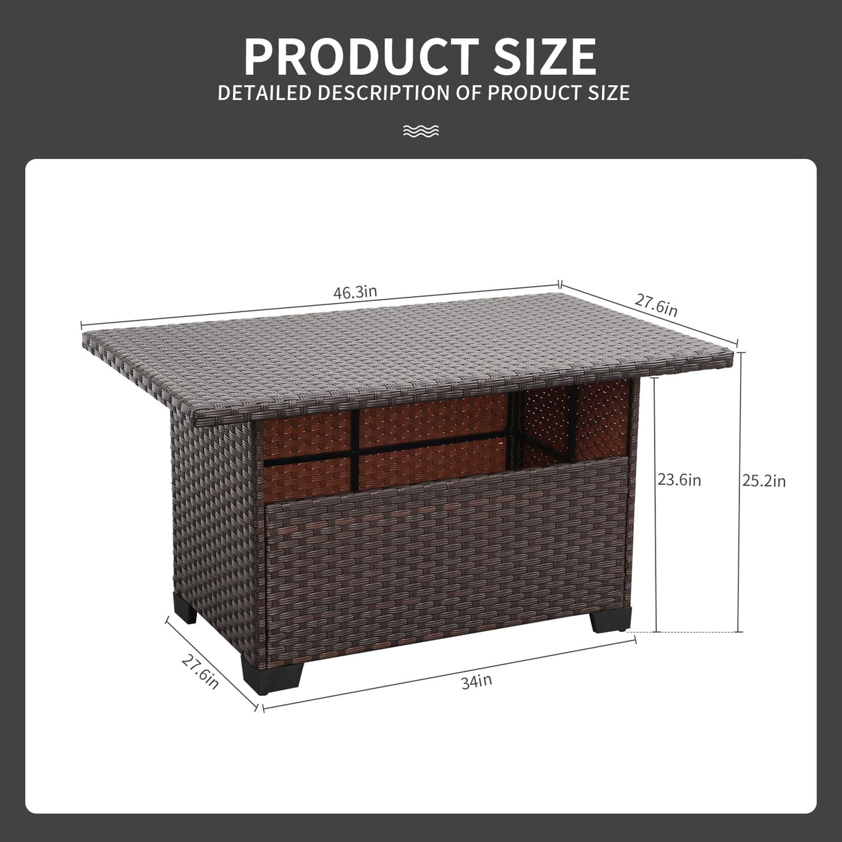 WAROOM Outdoor PE Wicker Coffee Table - Patio Rattan Garden Furniture Multi-Functional Storage Tea Dining Table, Dark Brown WAROOM