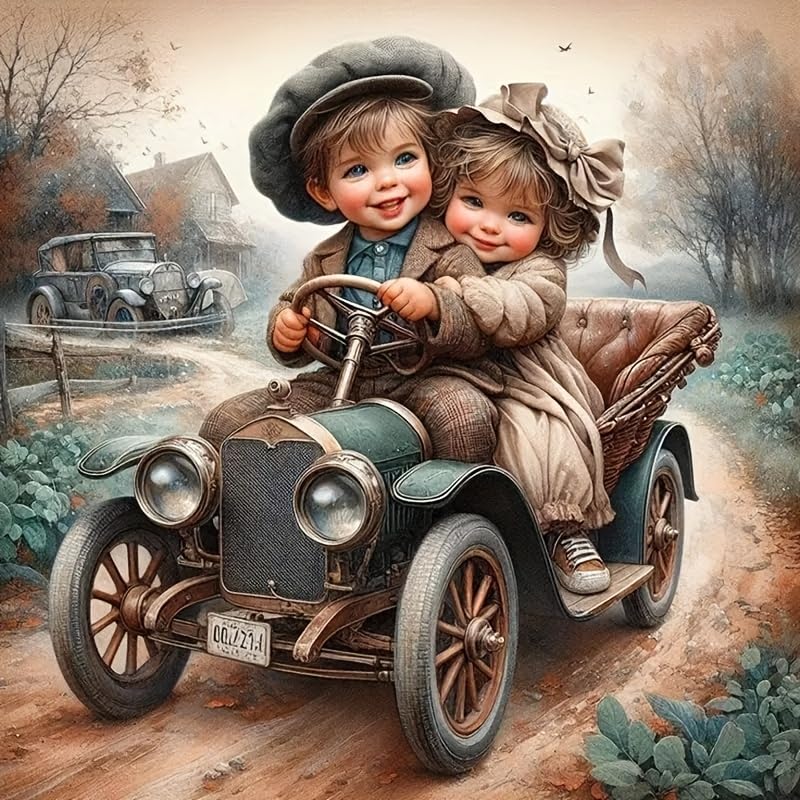 GXGLLPZBY 5D Diamond Painting Kits for Beginners, DIY Retro Car Diamond Art Kits for Adult, Suitability Full Round Diamond Dot Gem Art Kits, Home Wall Decoration 13.78x13.78 Inches GXGLLPZBY