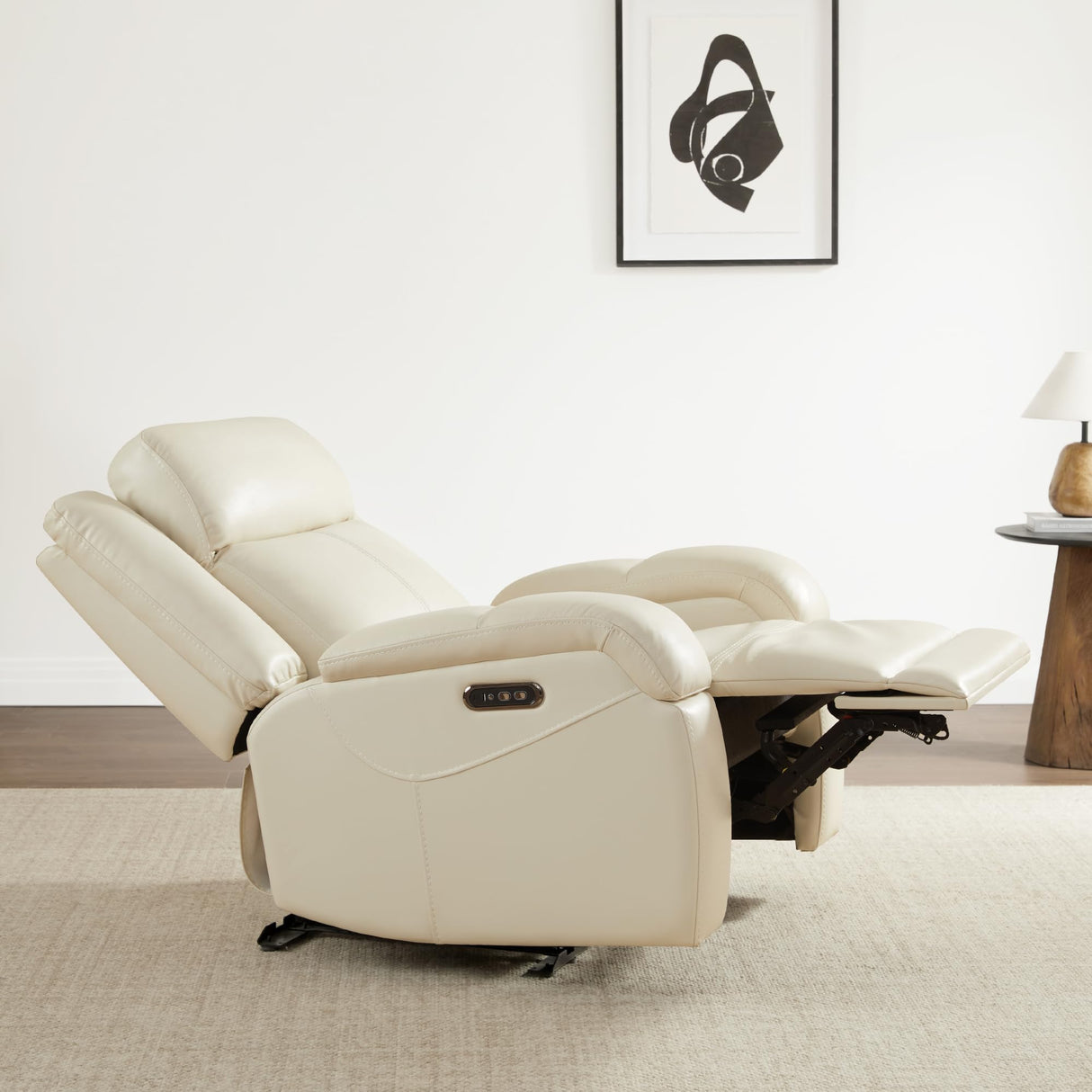 Watson & Whitely Genuine Leather Power Recliner Chairs for Adults, Wall Hugger RV Recliner with Power Headrest & Charging Ports, Electric Recliner Sofa Chair for Living Room, Cream Watson & Whitely