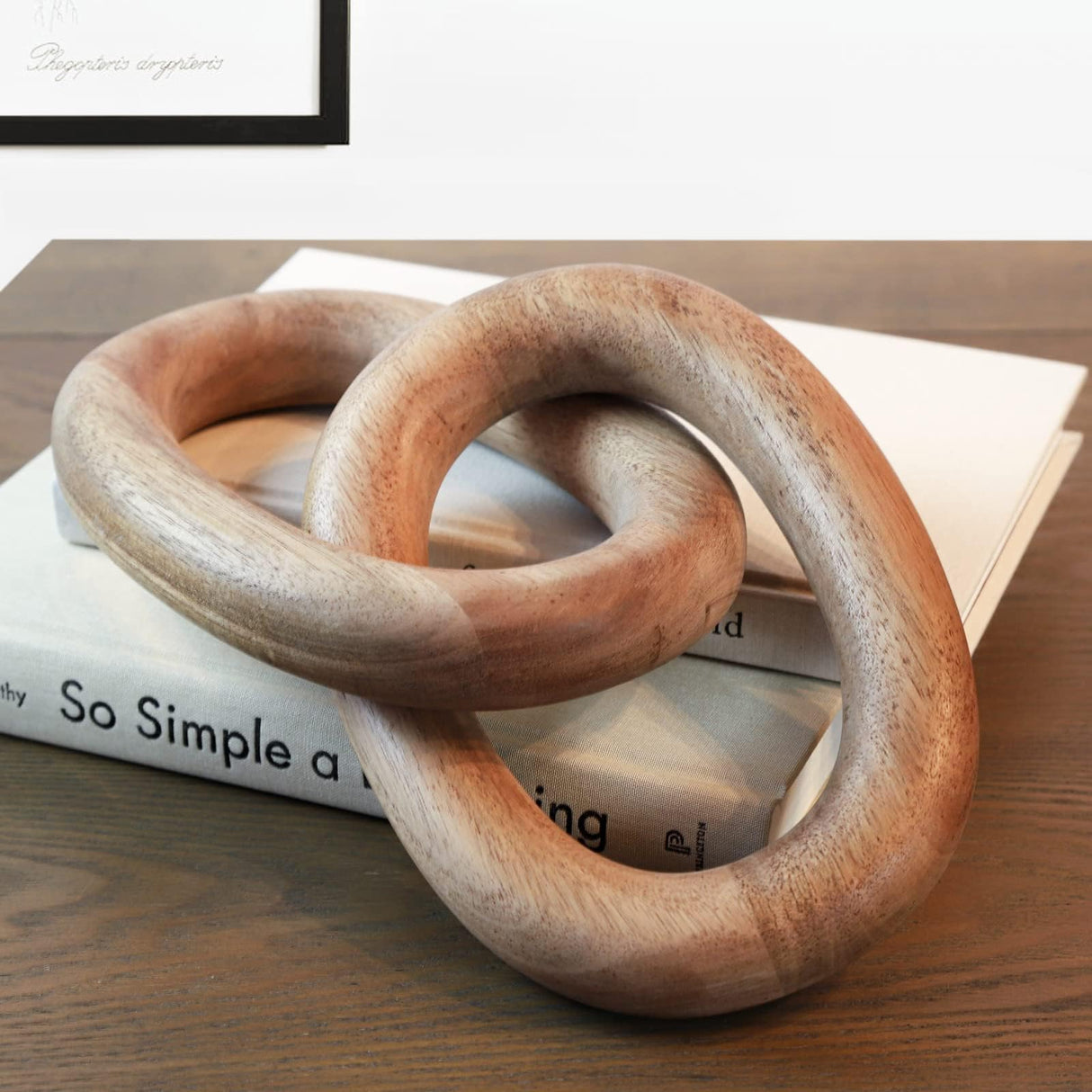 Product Elevations Acacia Wood Knot Decor - Modern Farmhouse Home Decor for Racks & Book Shelves - 13" Rustic 2 Chain Links Coffee Table Decor - Gift Ideas for Housewarming & Weddings Product Elevations