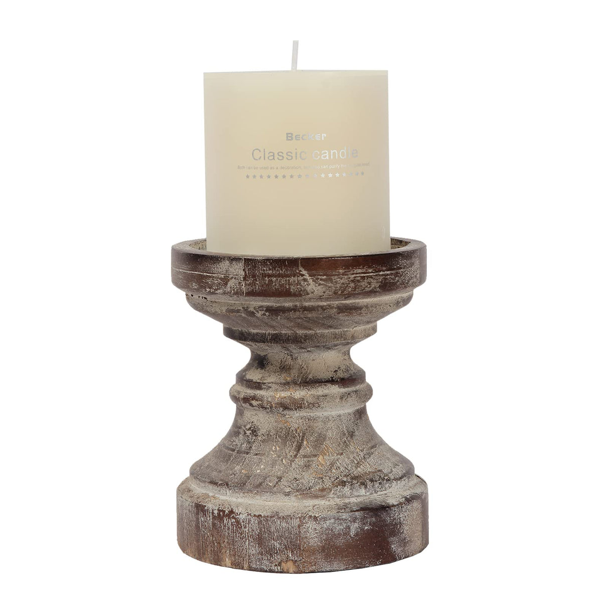 SOFE Decorative Pillar Candle Holder, Rustic Wood Candle Holders for Table Centerpiece, Handmade Farmhouse Candle Holders, Antique Wooden Candlestick Holders Gift for Wedding, Party, Home SOFE