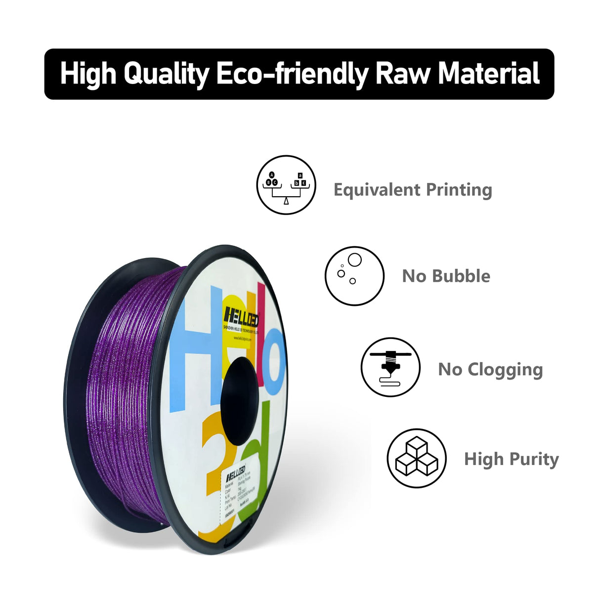 HELLO3D Purple Glitter PLA Filament 1.75mm, 3D Printing Sparkly Shining PLA Filament 1KG/Spool, Starry Sky Flash Surface, Dimensional Accuracy +/- 0.05 mm, Compatible with Most FDM 3D Printers/Pens HELLO3D