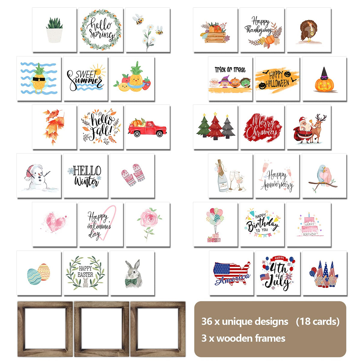 Spring Decor Farmhouse Summer Home Decor Signs 36 Interchangeable Sayings with 3 Wooden Frames for Office and Living Room Tiered Tray Decor Table Desk Wall Decor Seasonal Decoration Holiday Gift KALAWA