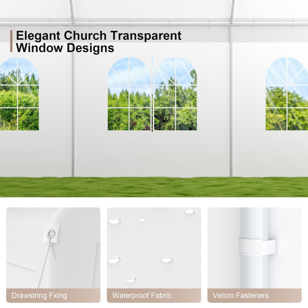 GOJOOASIS 20' x 20' Heavy Duty Carport with Roll-up Visual Windows, Reinforced Party Tent with Removable Sidewalls & Doors for Parties, Wedding, Outdoor Events, Car Canopy with All-Season Tarp, White GOJOOASIS