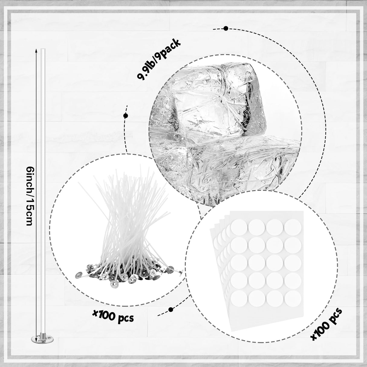 Heigble 3.3 lb Gel Candle Wax Making Clear Handmade High Density Jelly Candle Wax with Wick and Stickers with Dye for DIY Making Kit Heigble