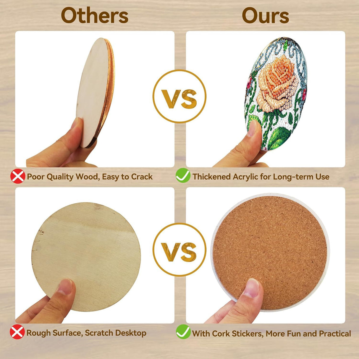 Diamond Art Coasters Kit for Adults, 8 Pcs Rose Diamond Painting Coasters Kit with Holder, DIY Non Slip Art Supplies for Beginners 4x4in Axquilon