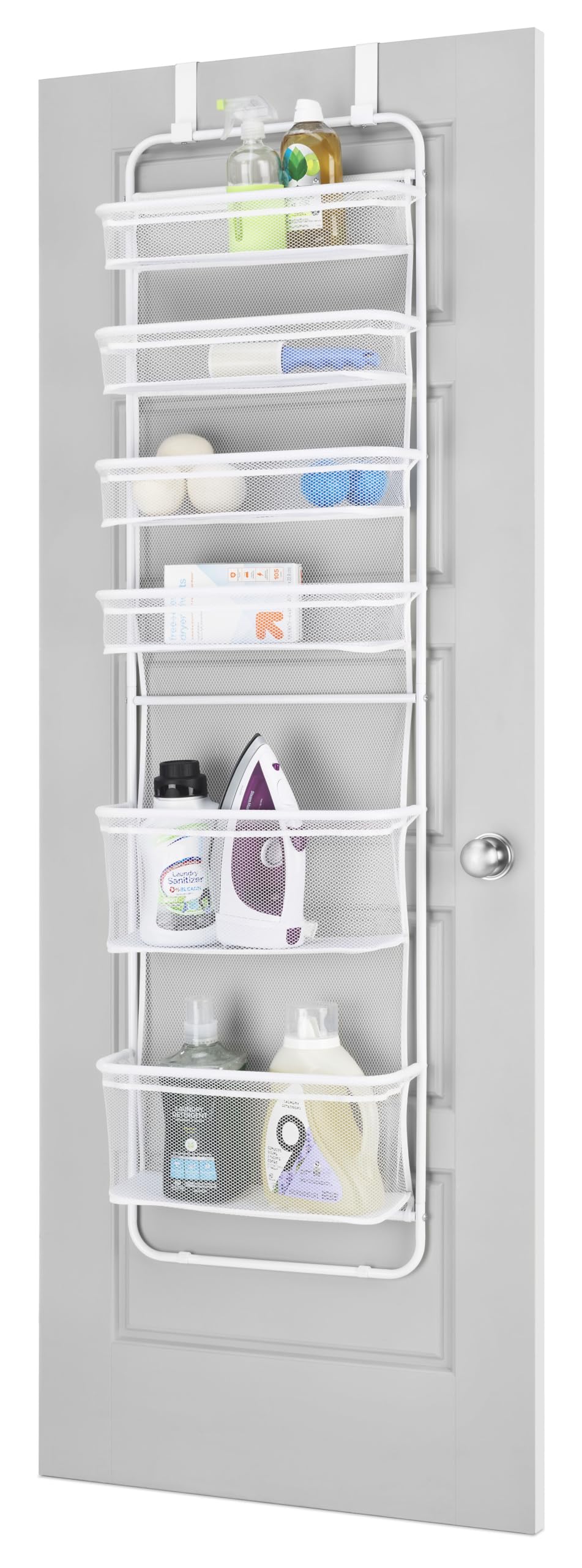 Whitmor Over The Door Organizer - 6 Sections - Pantry, Bathroom, Accessory Organizer - Metal and Mesh - White Whitmor