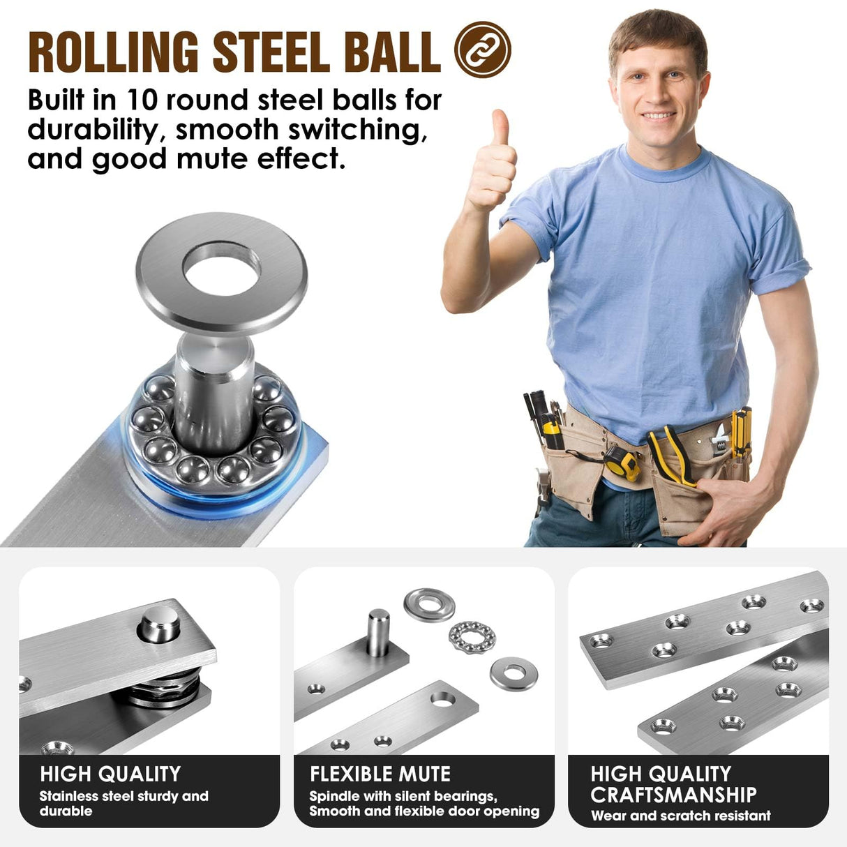 Door Pivot Hinges Heavy Duty Hinges for Max 300 lb Wood Doors & Hidden Door Bookcase & Secret Door,360 Degree Rotation Suemisi