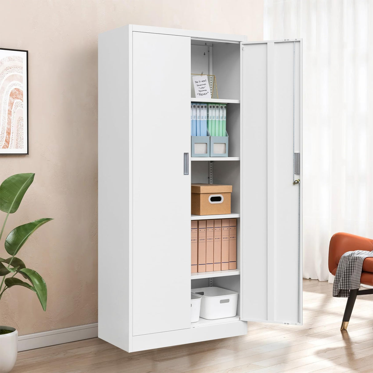 BESFUR Metal Storage Cabinet, 72" - White Garage Metal Cabinet, Adjustable Shelves and Locking Doors for Office, School, Garage BESFUR