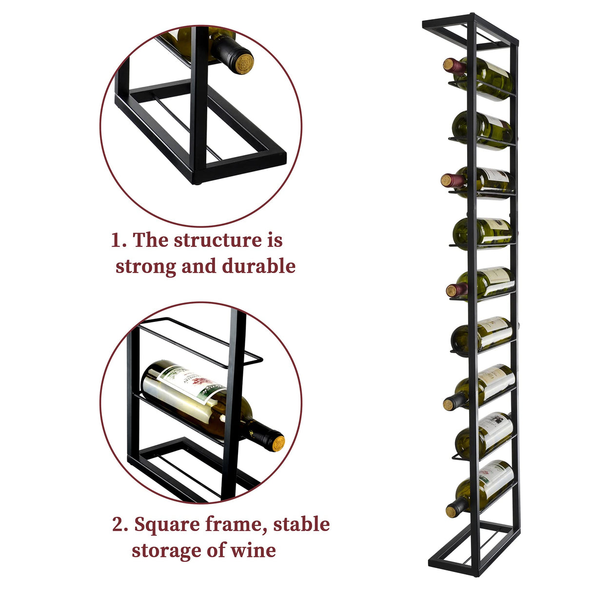 AQAREA Wall Mounted Wine Rack: Metal Hanging 10 Bottle Wine Holder - Black Wine Storage Rack AQAREA