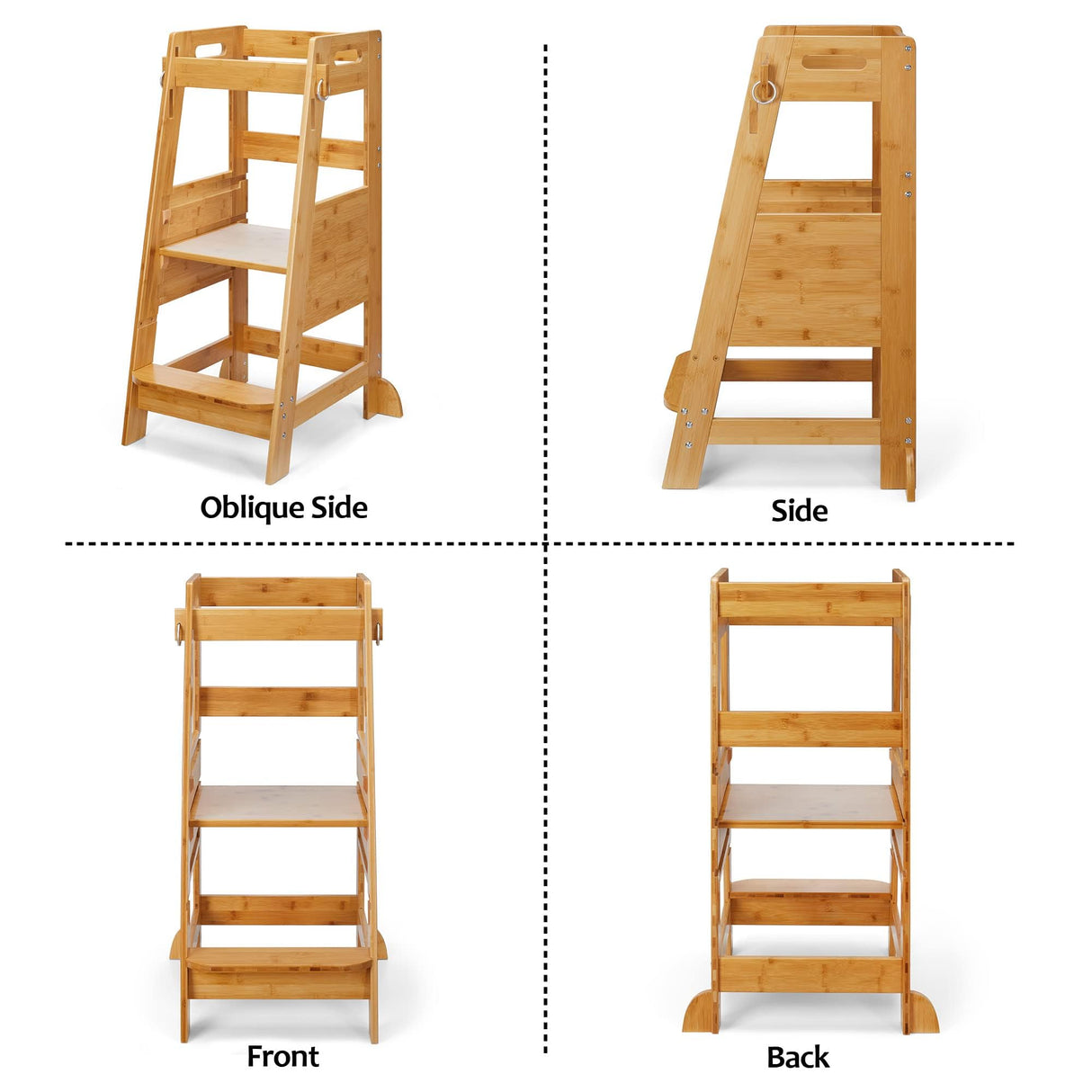 TOETOL Bamboo Toddler Step Stool Kids Kitchen Counter Learning Stool Standing Helper Tower 3 Height Adjustable Bathroom Sink with Safety Rail,Natural TOETOL