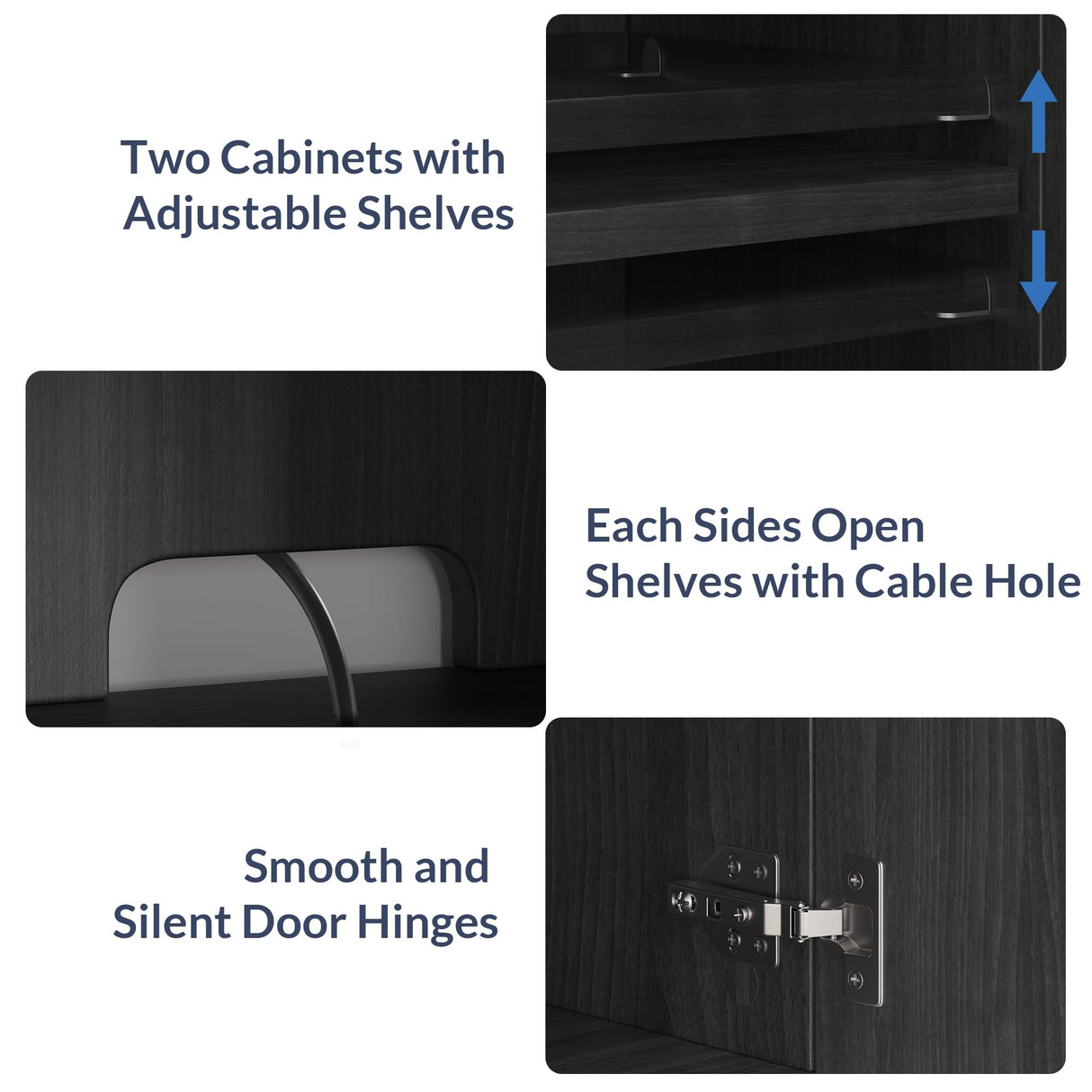 BELLEZE Fluted TV Stand with 23" Electric Fireplace Heater with Sound, 68" Entertainment Center for TV Up to 75", Media Console Table with Cable Management for Living Room, Bedroom - Ebony BELLEZE