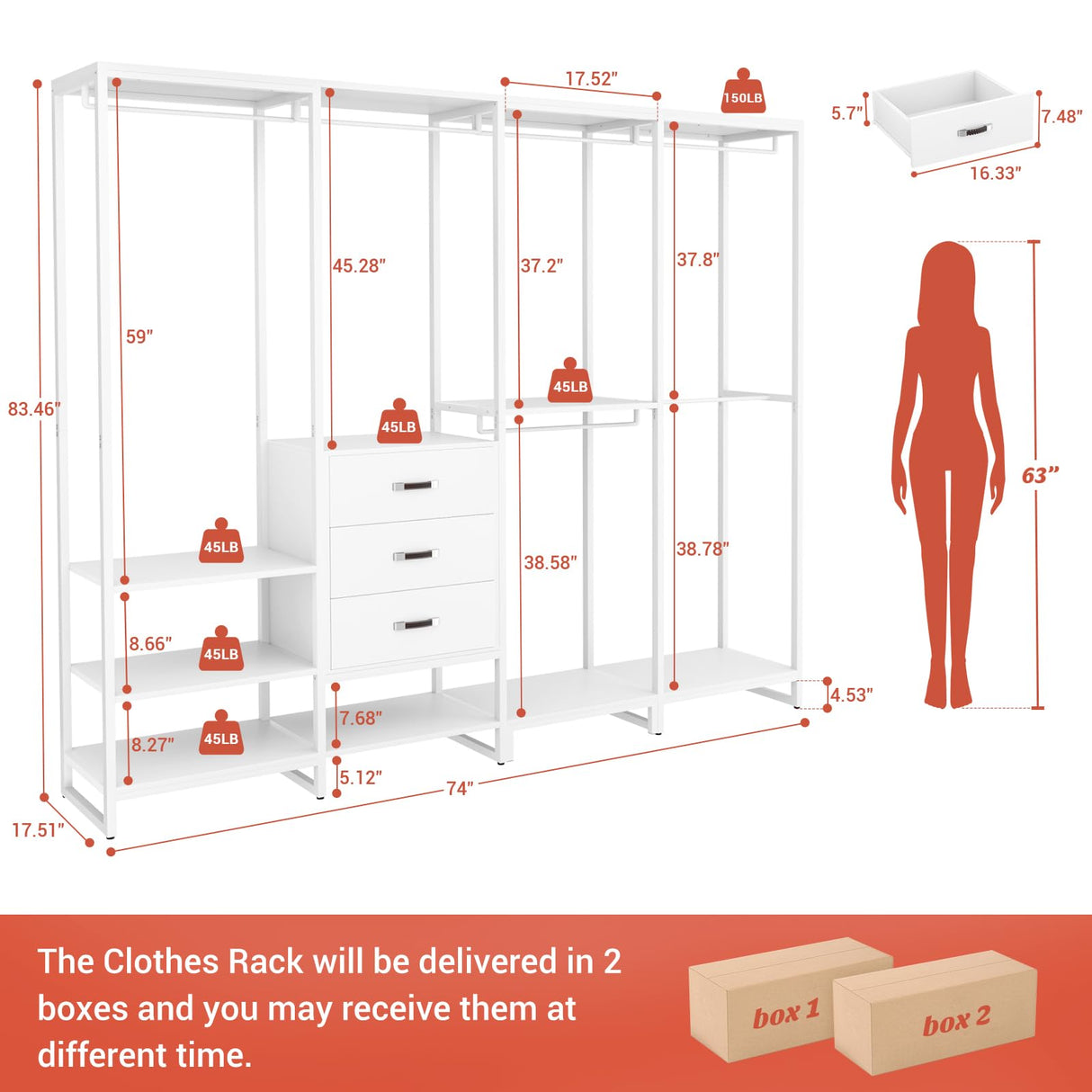 Aheaplus Wood Clothes Rack Wardrobe Closets for Hanging Clothes Heavy Duty Garment Rack, Large Corner L Shaped Closet System Organizer Walk-in Closet for Bedroom with 3 Wood Drawers, Pure White Aheaplus
