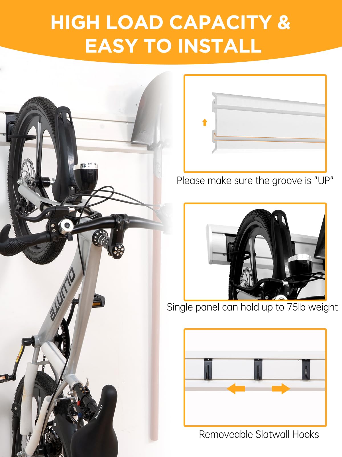 FRAYSCENT Slatwall Panels Garage Tool Organizer Wall Mount Garage Slat Wall Storage Systems, Bike Storage Rack Garage Organizers and Storage PVC Wall Panels Slat Wall Paneling FRAYSCENT