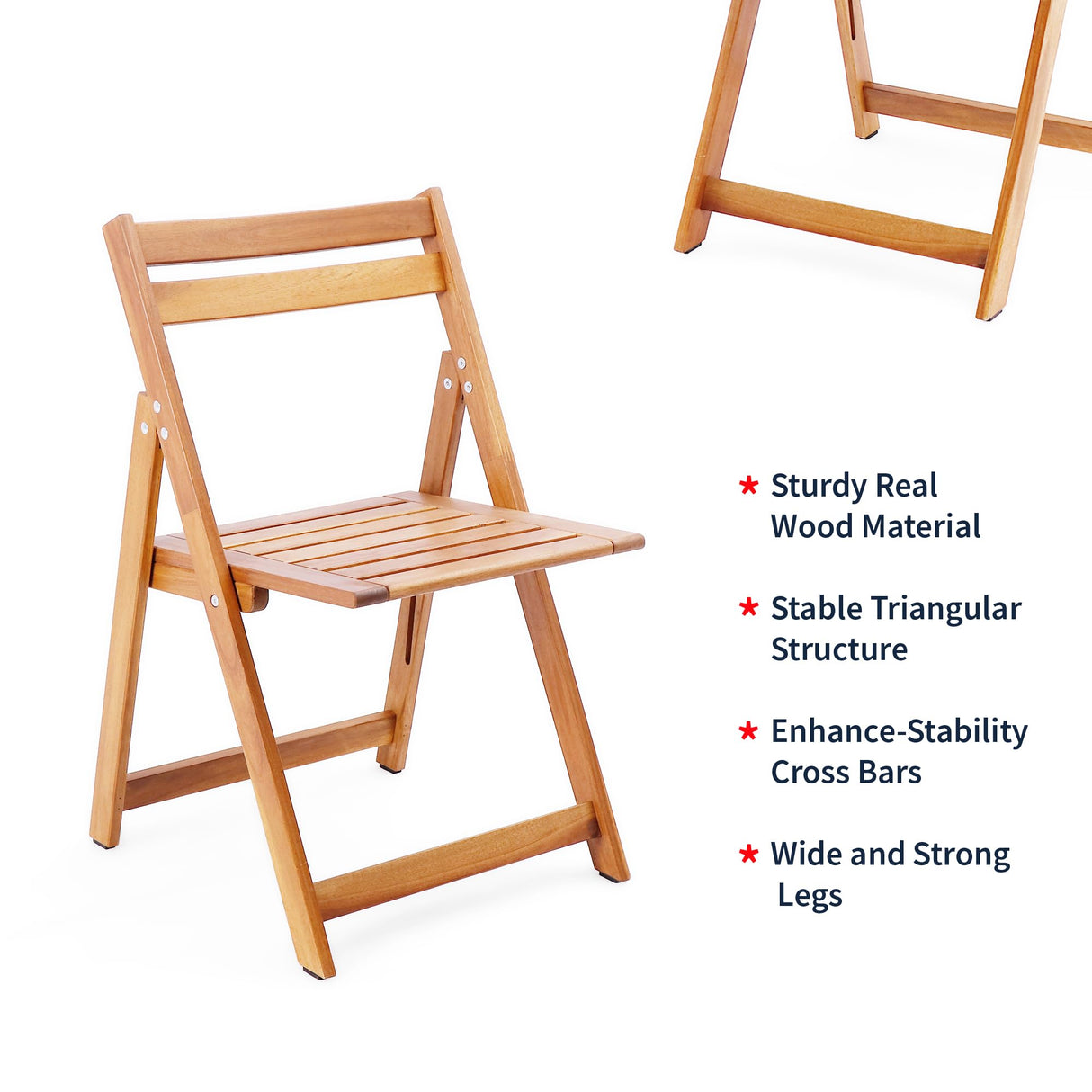 VICTORY RELAX Acacia Wooden Chairs Set of 2, Folding Waterproof Small Patio Chairs with Waterproof and UV Coating, Indoor Outdoor Bistro Set for Garden Balcony Patio Lawn Living Room VICTORY RELAX