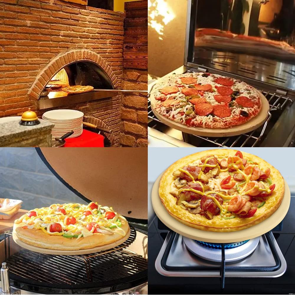 homEdge Pizza Stone Set, Heavy Duty Round Cordierite Baking Stone for Bread, Pizza, Thermal Shock Resistant Cooking Stone with Bamboo Pizza Peel Paddle for Oven and Grill-12 Inches (Diameter) homEdge