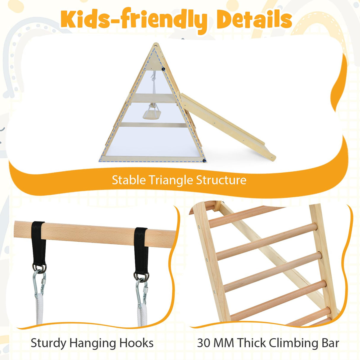 HONEY JOY Kids Indoor Jungle Gym, Large 5-in-1 Playground Climber Playset with Baby Swing, Slide Ramp, Ladder & Climbing Wall, Foldable Wooden Montessori Waldorf Play Gym, Climbing Toys for Toddlers HONEY JOY