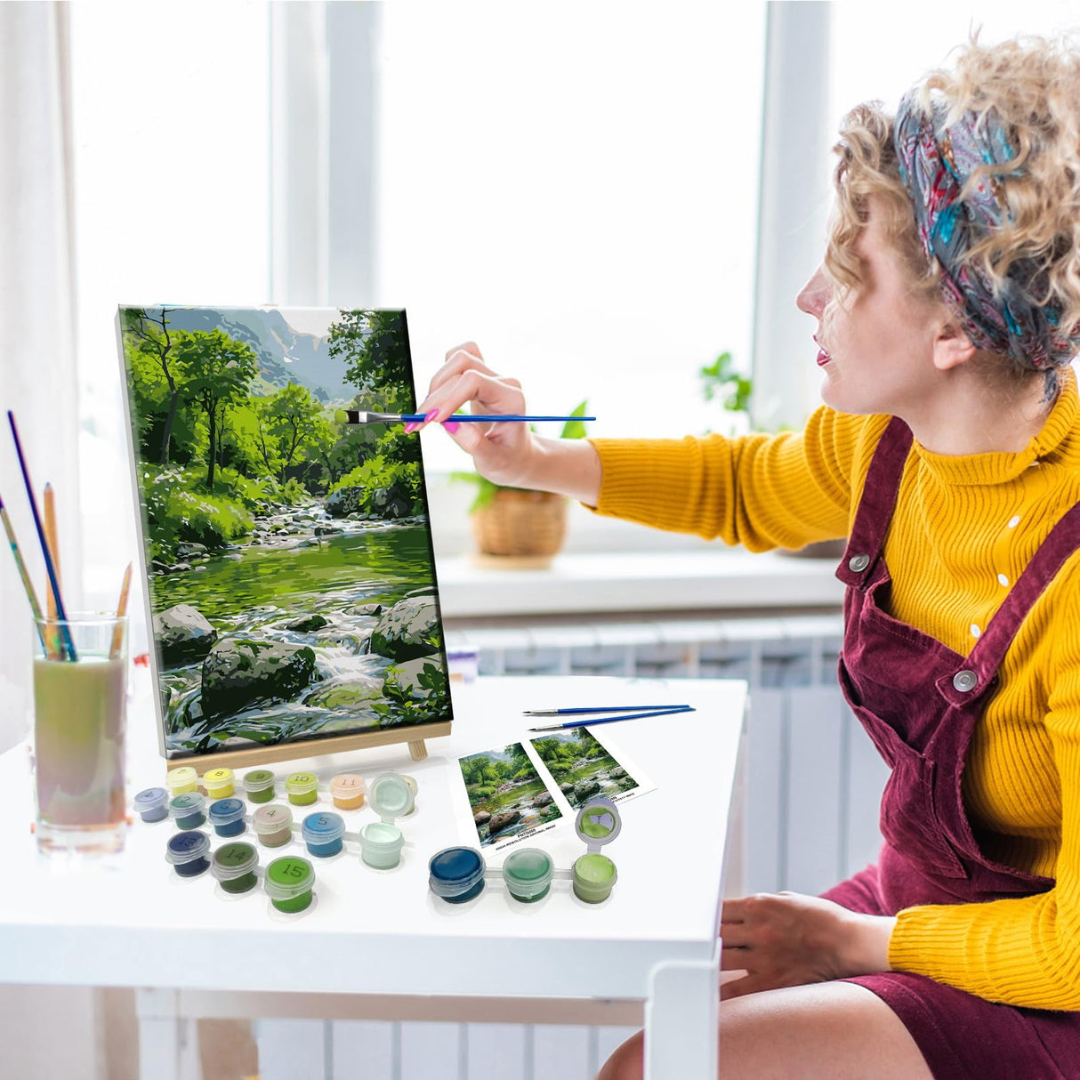 JOOZ Landscape Paint by Number Kit for Adults Beginner with Easel Mountain Adult Paint by Number Kits on Canvas with Frame Forest DIY Oil Painting Kits for Gift Home Wall Decor 7.87x11.81 Inch JOOZ