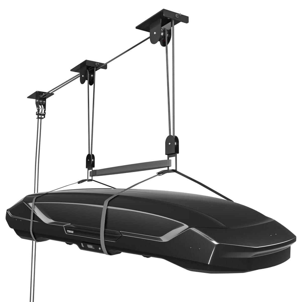 TRUSOON 2025 Upgrade Cargo Box Garage Pulley System, Garage Ceiling Hoist Heavy-Duty Holds up to 150 lbs Capacity, Fit 10-14 Foot Ceilings, Black TRUSOON