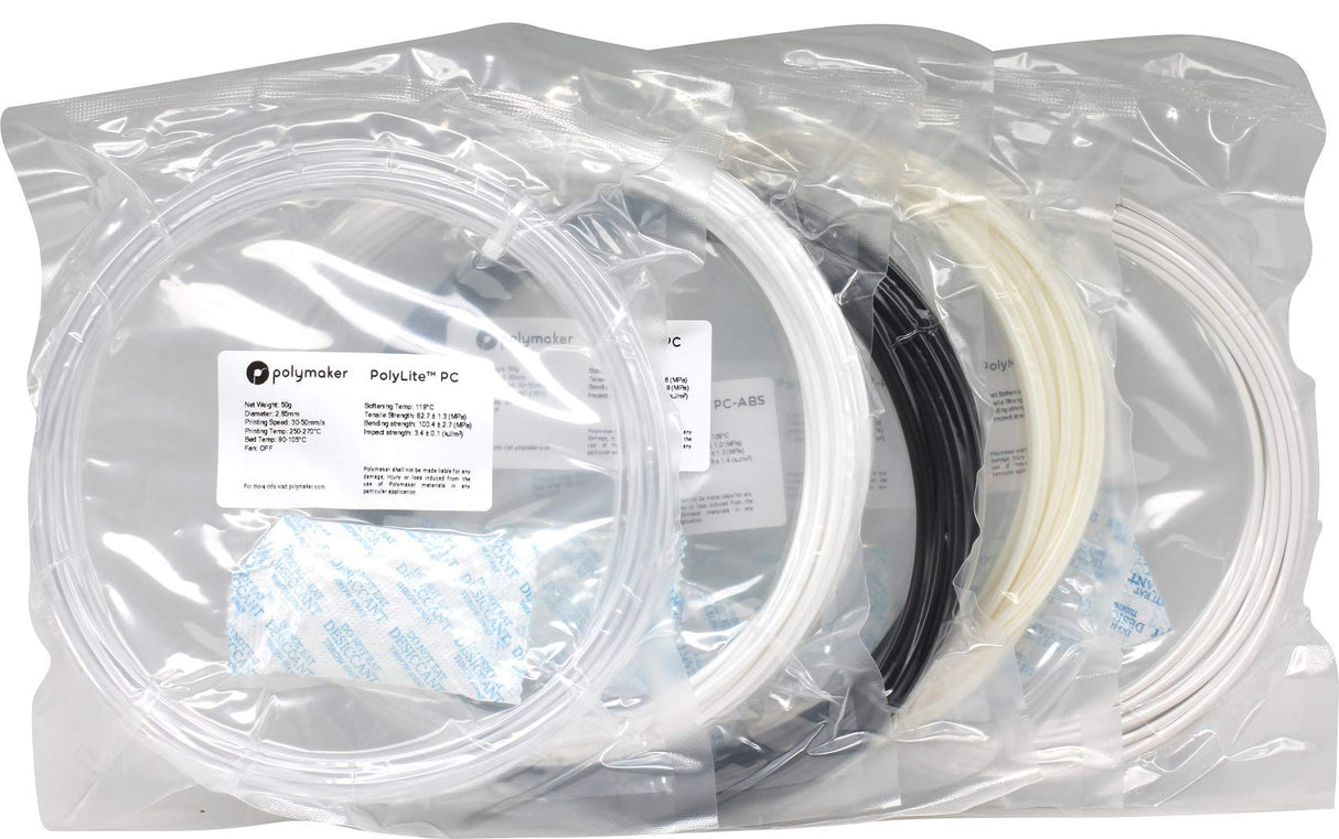 Polymaker Sample Box 4: 2.85mm PC Filament Samples - Clear, Tough, FR, ABS, PBT in Random Colors, 5x50g - Compatible with 2.85mm 3D Printers POLYMAKER