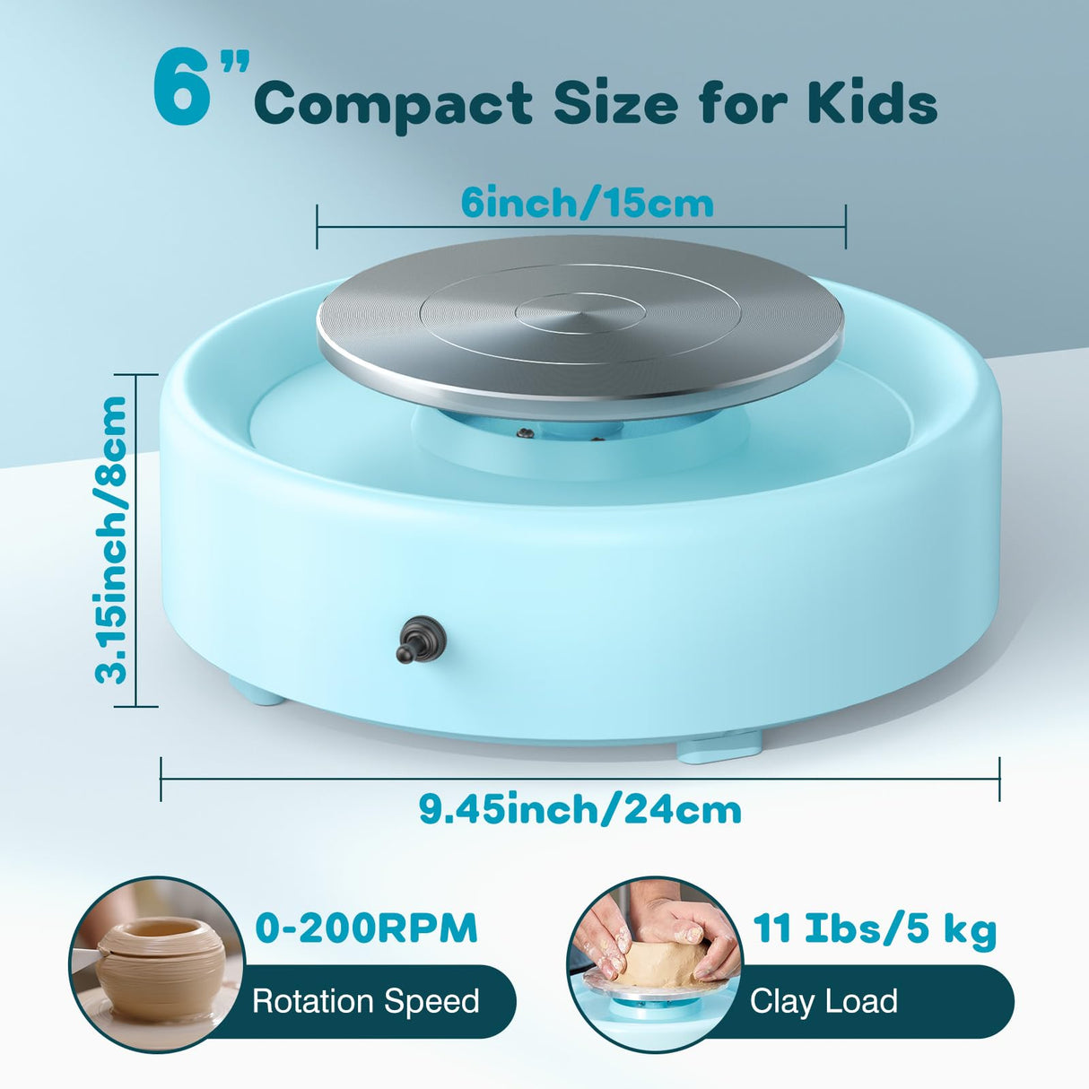 Alldeer Mini Pottery Wheel Machine - 6" Upgraded Clay Wheel for Beginners & Kids, 75W Motor, Adjustable Speed, Low Noise Ceramic Making Kit with 18PCS Sculpting Tools, Ideal for Home DIY Alldeer