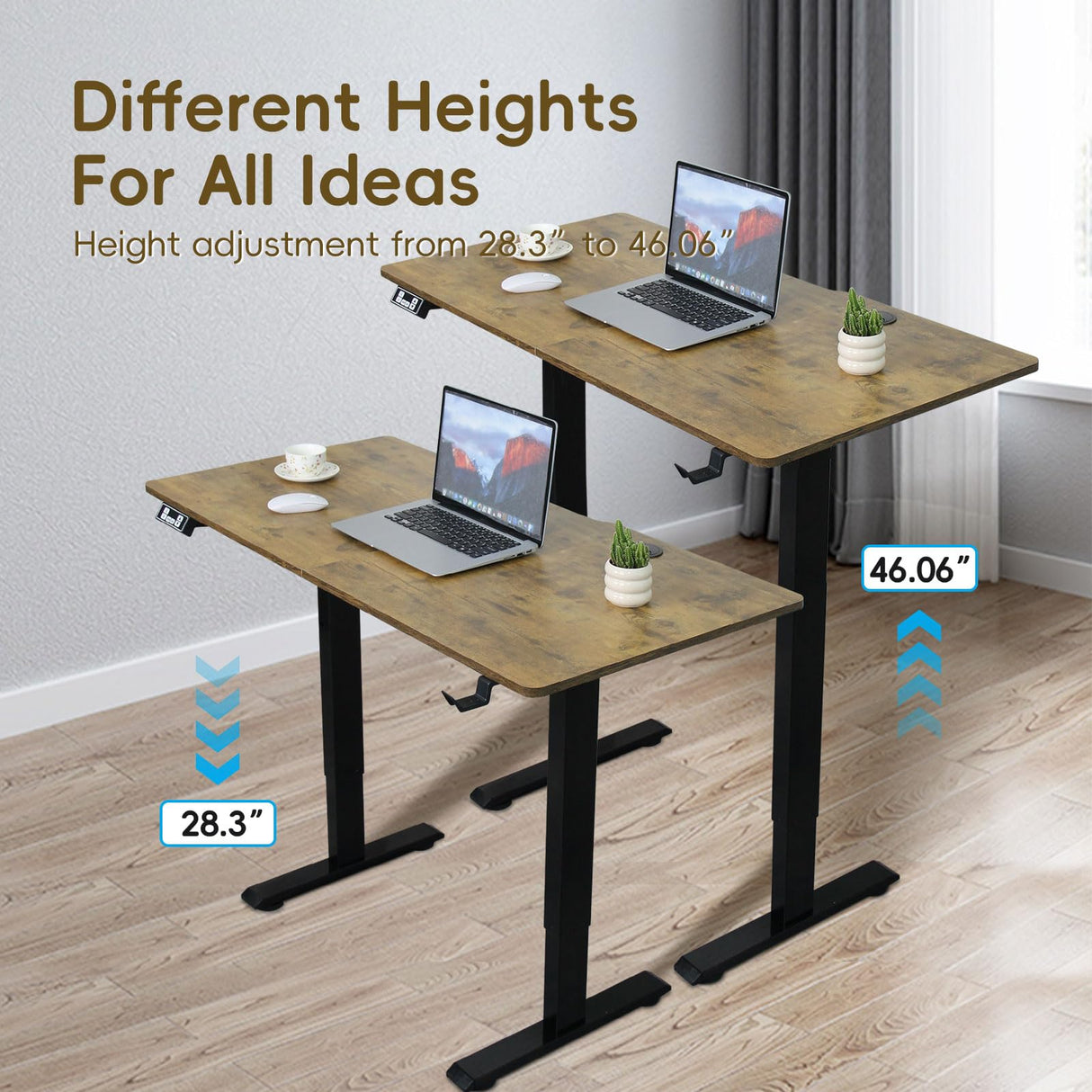 RRTECHFORU Electric Standing Desk, Adjustable Height Stand up Desk, Sit Stand Home Office Desk with Splice Board (Rustic Brown, 48") RRTECHFORU