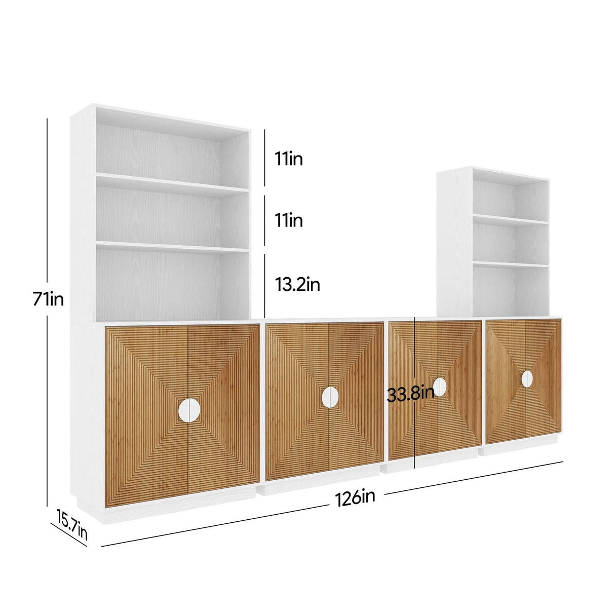 TUSY 4-Piece Large TV Stand with Bookshelves for TVs up to 75”, Wall Unit Entertainment Center with Doors, TV Cabinet for Living Room, Bedroom & Home Theater, White TUSY