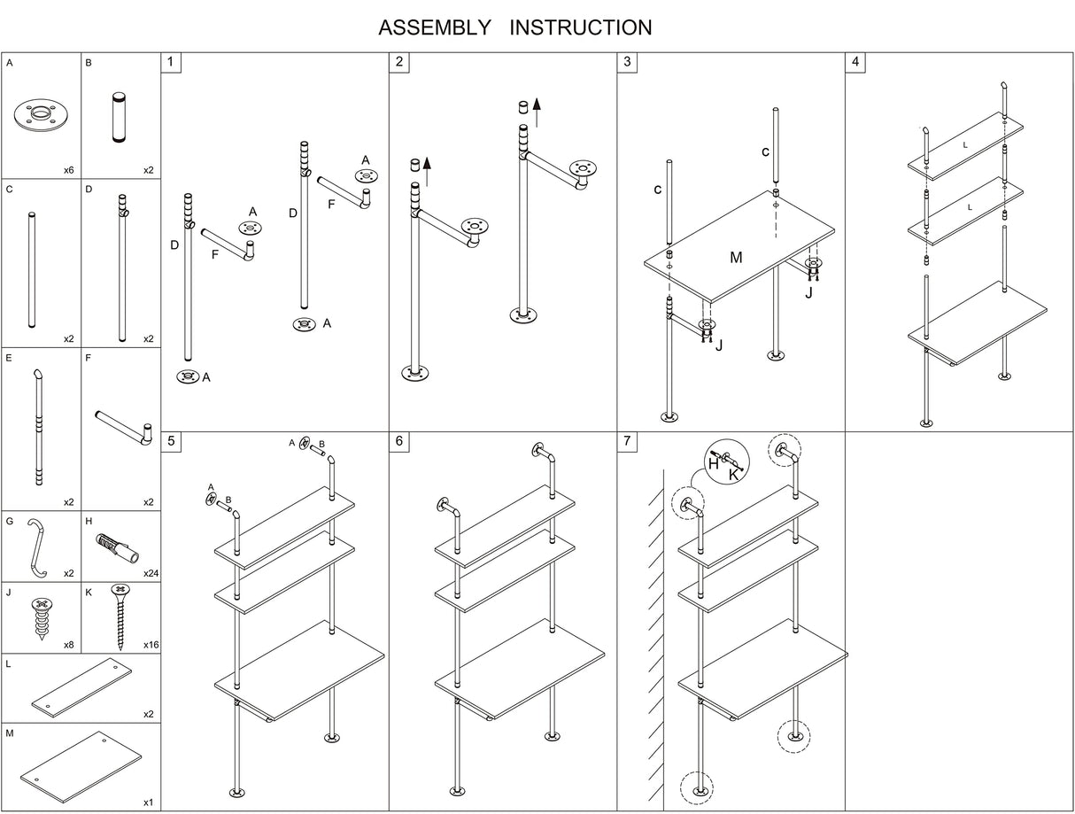 MAIKAILUN White and Gold Desk, 36" Ladder Desk, Wall Mount Computer Writing Table Pipe Shelf Shelving Mini Narrow Industrial Modern for Small Spaces(36x20x81) MAIKAILUN